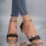 Lyra Gem – Metallic Block Heel Sandal