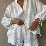 Coastal Charm Ruffle Linen Set – Effortless Two-Piece Summer Ensemble