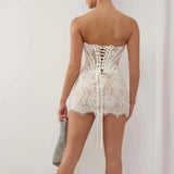Pearl Elegance – Corset Lace Mini Dress