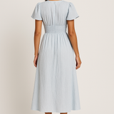 Elegant Puff Sleeve Button-Front Midi Dress