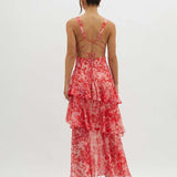 Elegant Ruffle Layer Maxi Dress – Strappy Back Formal Evening Dress