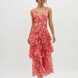 Elegant Ruffle Layer Maxi Dress – Strappy Back Formal Evening Dress