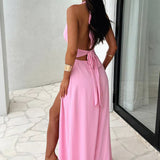 Elenor Halter Maxi Dress – Elegant Backless Gown with Side Slit