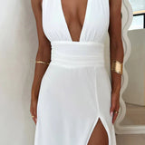Elenor Halter Maxi Dress – Elegant Backless Gown with Side Slit