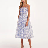 Floral Corset Midi Dress – Romantic Organza A-Line Silhouette