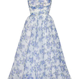 Floral Corset Midi Dress – Romantic Organza A-Line Silhouette