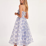 Floral Corset Midi Dress – Romantic Organza A-Line Silhouette