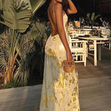 Golden Hour Satin Maxi Dress – Backless Metallic Slip Gown