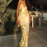 Golden Hour Satin Maxi Dress – Backless Metallic Slip Gown