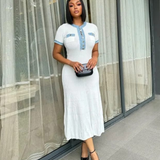 Elise Contrast – Buttoned Midi Dress