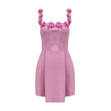 Women’s A-Line Mini Dress – 3D Floral Appliqué Strap Detail