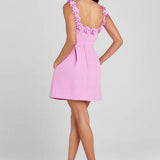 Women’s A-Line Mini Dress – 3D Floral Appliqué Strap Detail
