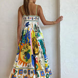 Women’s Abstract Print Maxi Dress – Sleeveless Bohemian