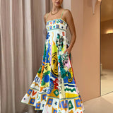 Women’s Abstract Print Maxi Dress – Sleeveless Bohemian