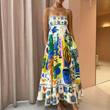Women’s Abstract Print Maxi Dress – Sleeveless Bohemian