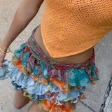 Women’s Boho Multicolor Ruffle Mini Skirt – Festival, Beach, Summer Casual