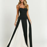 Women’s Contrast Panel Maxi Dress – Elegant Two-Tone A-Line Gown