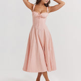 Women’s Corset Bustier Midi Dress – Sweetheart Neckline with Adjustable Straps