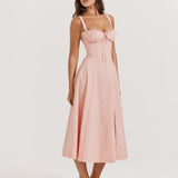Women’s Corset Bustier Midi Dress – Sweetheart Neckline with Adjustable Straps