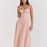 Women’s Corset Bustier Midi Dress – Sweetheart Neckline with Adjustable Straps