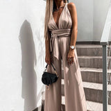 Women’s Cross-Back Wide-Leg Jumpsuit – Sleeveless Wrap Front Belted Design