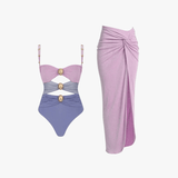 Women’s Cutout Swimsuit with High-Waist Cover-Up Skirt
