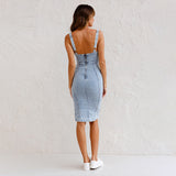 Women’s Denim Midi Dress – Sleeveless Bodycon Dress with Side Slit