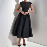 Women’s Elegant Midi Dress – Cap Sleeve Fit and Flare Cocktail Dress