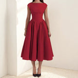 Women’s Elegant Midi Dress – Cap Sleeve Fit and Flare Cocktail Dress