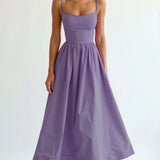 Women’s Elegant Spaghetti Strap Midi Dress – Flared Pleated A-Line Summer Dress