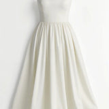 Women’s Elegant Spaghetti Strap Midi Dress – Flared Pleated A-Line Summer Dress