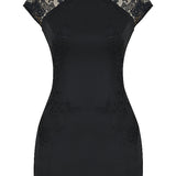 Women’s Embroidered Lace Cheongsam Mini Dress – Elegant Evening Bodycon