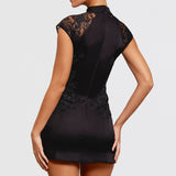 Women’s Embroidered Lace Cheongsam Mini Dress – Elegant Evening Bodycon