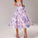 Women’s Fit & Flare Floral Midi Dress – Sleeveless A-Line Sundress