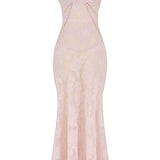 Women’s Floral Lace-Up Maxi Dress – Sheer Textured Embroidered Gown