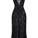 Women’s Floral Lace-Up Maxi Dress – Sheer Textured Embroidered Gown