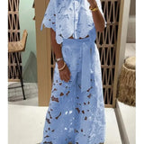 Women’s Floral Lace Two-Piece Set – Cut-Out Shirt & Palazzo Pants