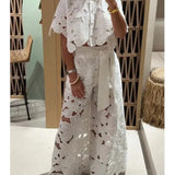 Women’s Floral Lace Two-Piece Set – Cut-Out Shirt & Palazzo Pants