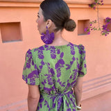 Women’s Floral Midi Dress – V-Neck Wrap Style with Puff Sleeves