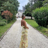 Women’s Tiered Ruffle Maxi Dress – Floral Print Spaghetti Strap Evening Dress