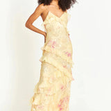 Women’s Tiered Ruffle Maxi Dress – Floral Print Spaghetti Strap Evening Dress