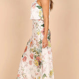 Women’s Floral Satin Halter Neck Midi Dress – Elegant Sleeveless Cocktail Dress