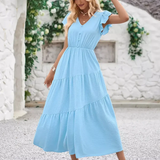 Women’s Flutter Sleeve Tiered Midi Dress – Lightweight Summer Casual Dress