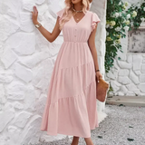 Women’s Flutter Sleeve Tiered Midi Dress – Lightweight Summer Casual Dress