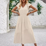 Women’s Flutter Sleeve Tiered Midi Dress – Lightweight Summer Casual Dress