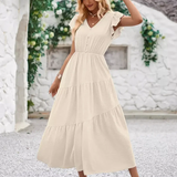 Women’s Flutter Sleeve Tiered Midi Dress – Lightweight Summer Casual Dress