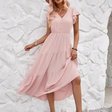 Women’s Flutter Sleeve Tiered Midi Dress – Lightweight Summer Casual Dress