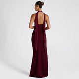 Women’s Halter Neck Evening Gown – High Slit Backless Maxi Dress