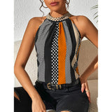 Women’s Halter Neck Top – Geometric Print Sleeveless Blouse