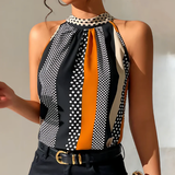 Women’s Halter Neck Top – Geometric Print Sleeveless Blouse